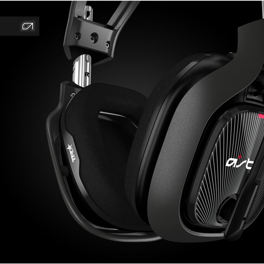 Logitech A40 TR headset with MixAmp M80 inline controller and boom microphone