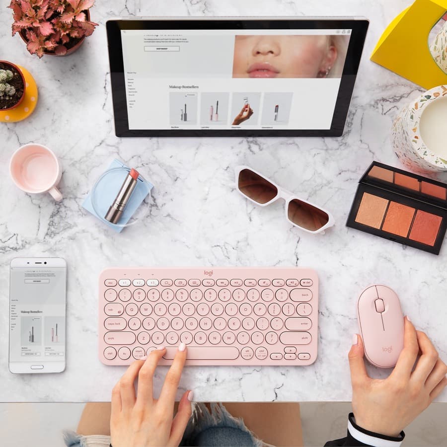 Logitech Pebble M350 wireless mouse 910-005769 rose slim low-profile Bluetooth and USB receiver