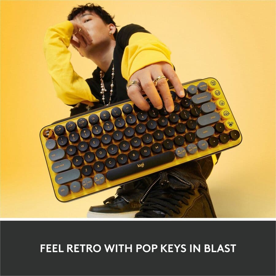Logitech POP Keys wireless mechanical keyboard in yellow with dedicated emoji keys