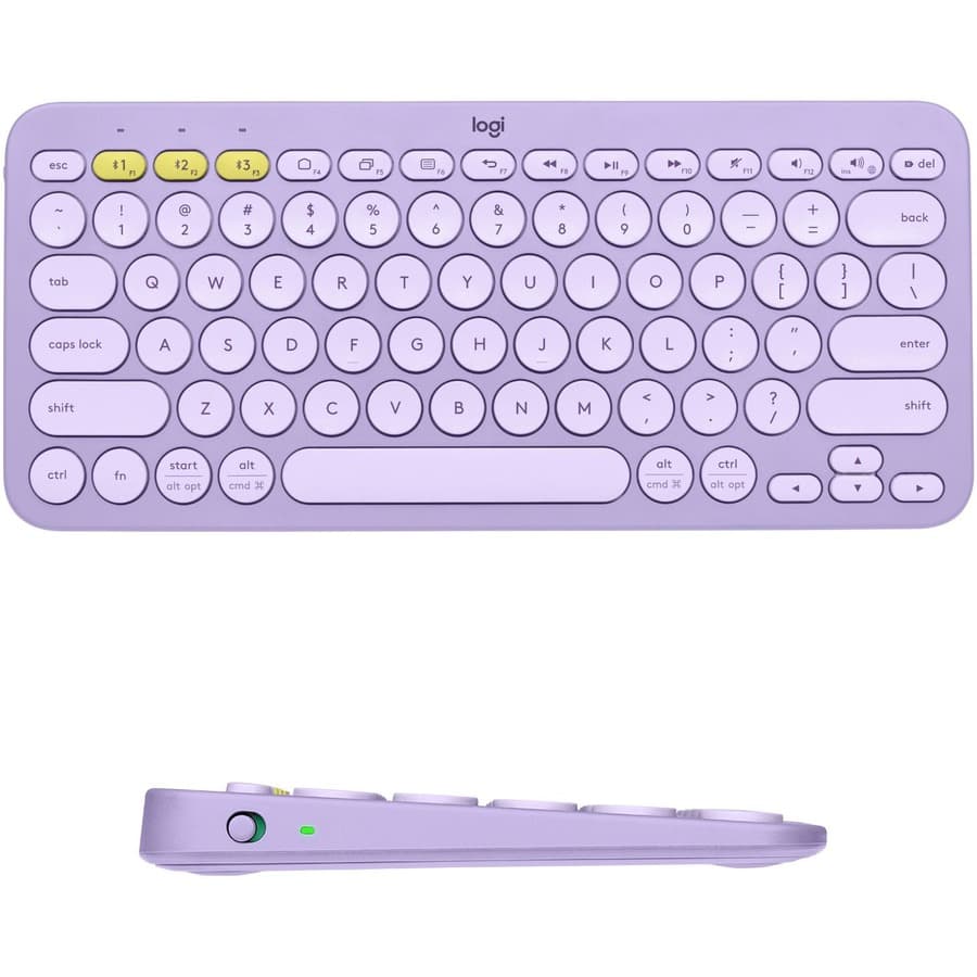 Logitech K380 multi-device Bluetooth keyboard in Lavender Lemonade color