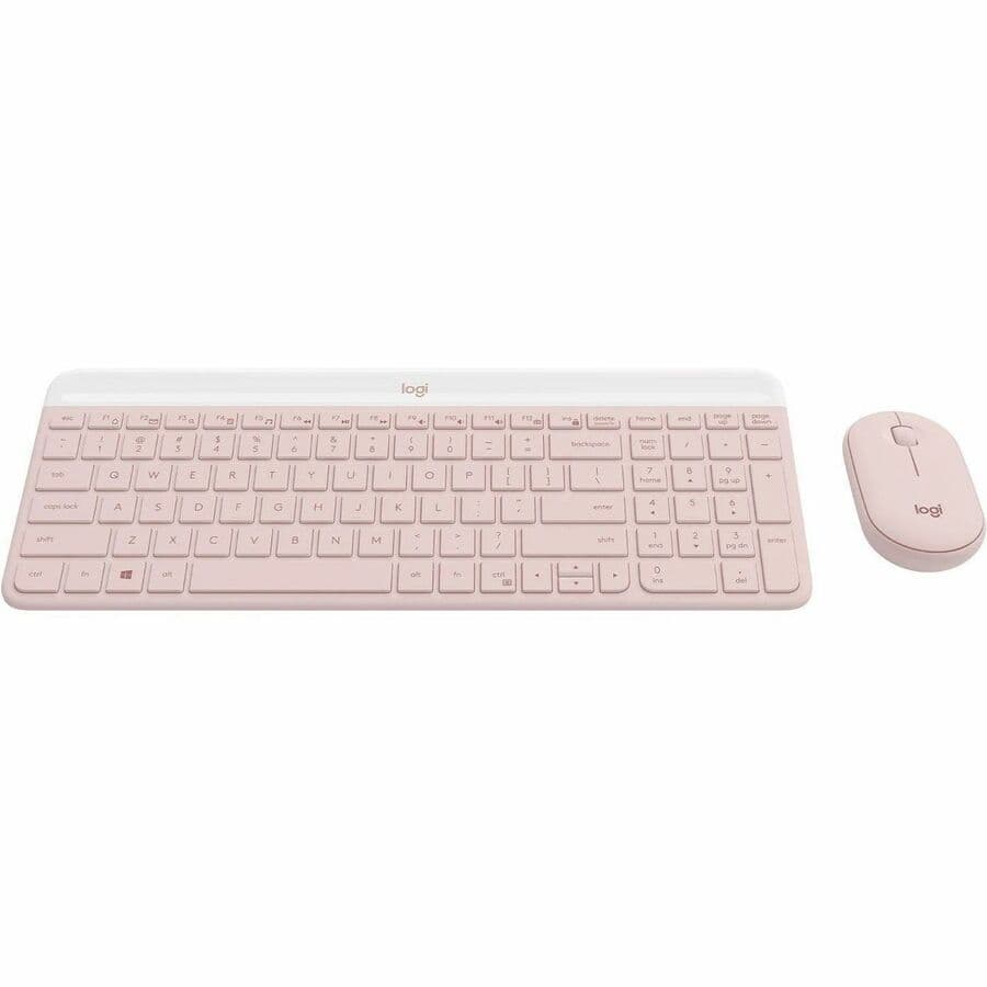 Logitech MK470 slim wireless keyboard and mouse combo in Rose for compact workspaces