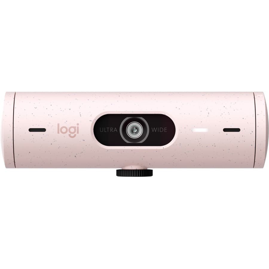 Logitech BRIO 500 Rose webcam with 1080p video, autofocus, and privacy shutter