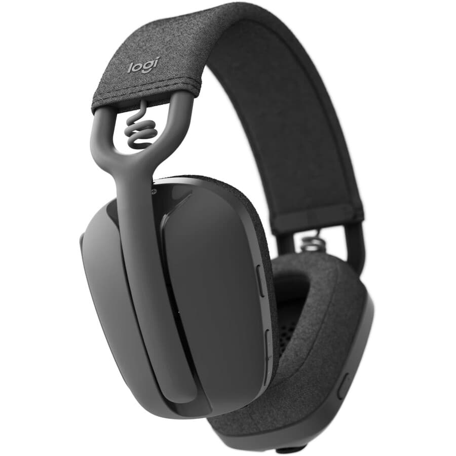 Logitech Zone Vibe 100 wireless headset in Graphite with over-ear design and boom microphone