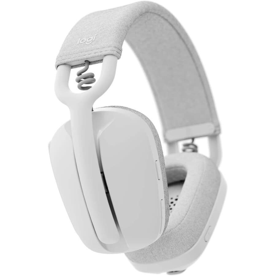 Logitech Zone Vibe 100 off white wireless over-ear headset with boom microphone