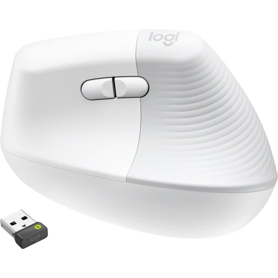 Logitech Lift Vertical Ergo Mouse Business in off white with vertical ergonomic shape