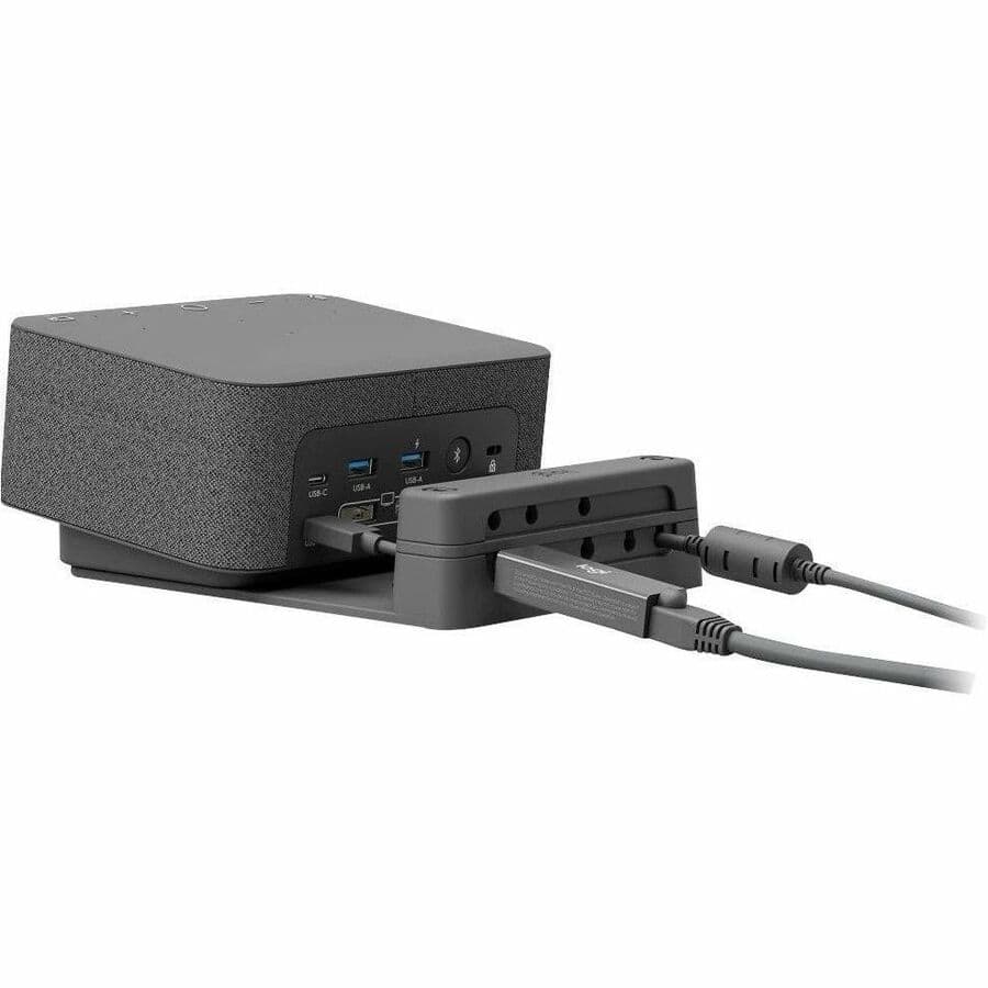 White Logitech USB-C to Ethernet adapter for wired network connectivity