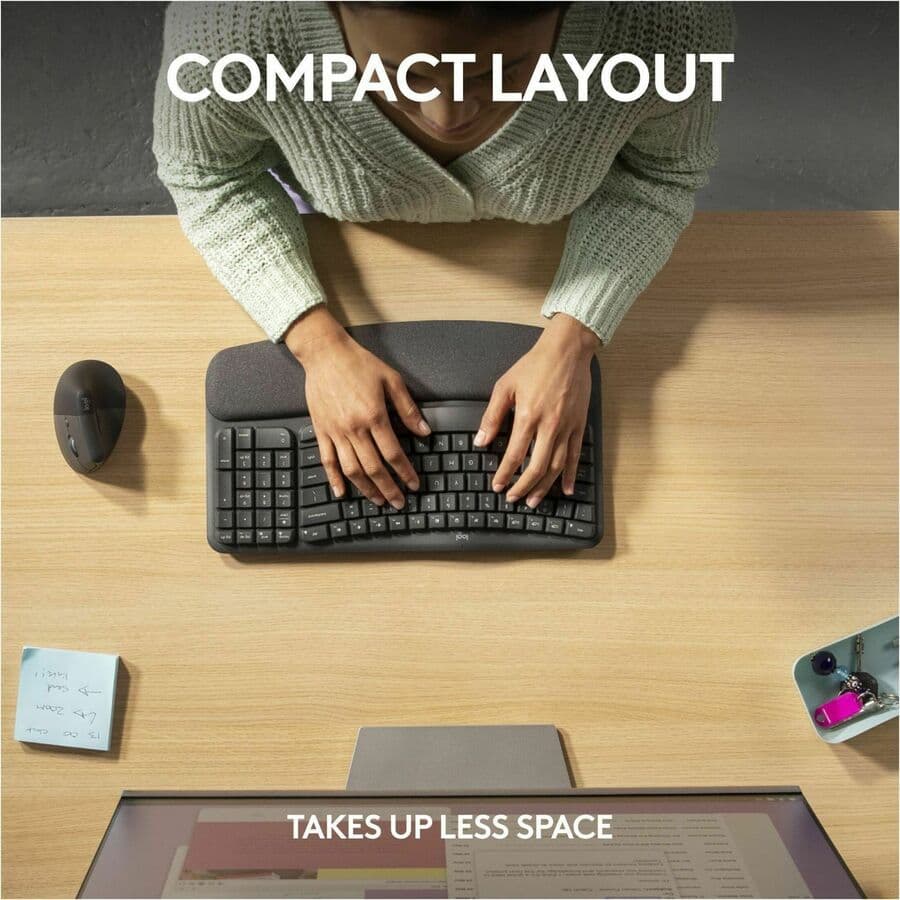 Logitech Wave Keys for Business wireless ergonomic keyboard in brown box packaging