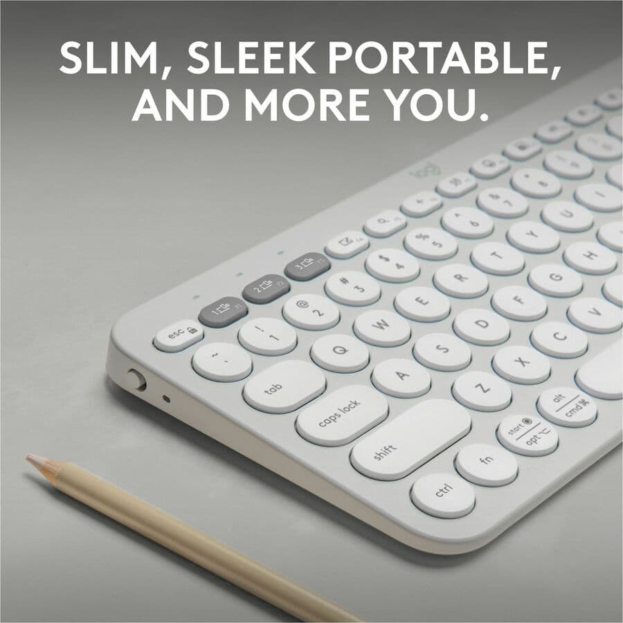 Logitech K380 Wireless Pebble 2 keyboard in Tonal White, compact Bluetooth keyboard