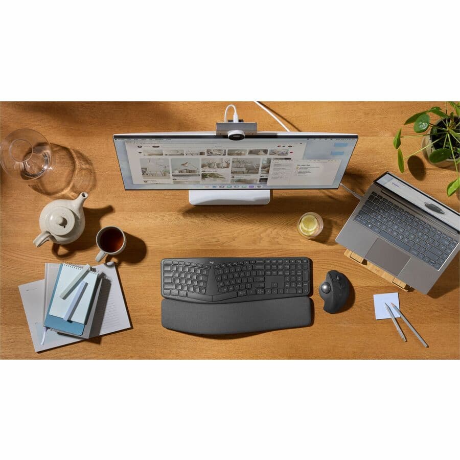 Logitech MX Ergo S graphite wireless ergonomic trackball mouse with dual Bluetooth and 2.4 GHz connectivity