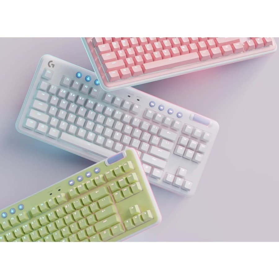 Logitech G715 Wireless Gaming Keyboard Clicky in white with compact wireless layout