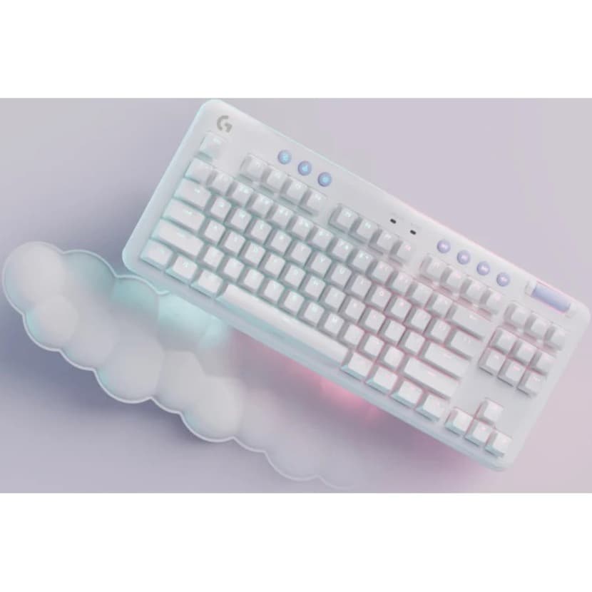 Logitech G715 Wireless Gaming Keyboard Clicky in white with compact wireless layout