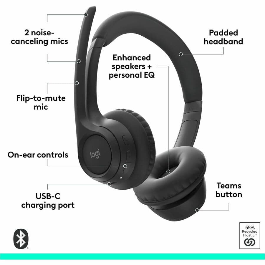 Logitech Zone 305 black wireless headset with on-ear design and boom microphone