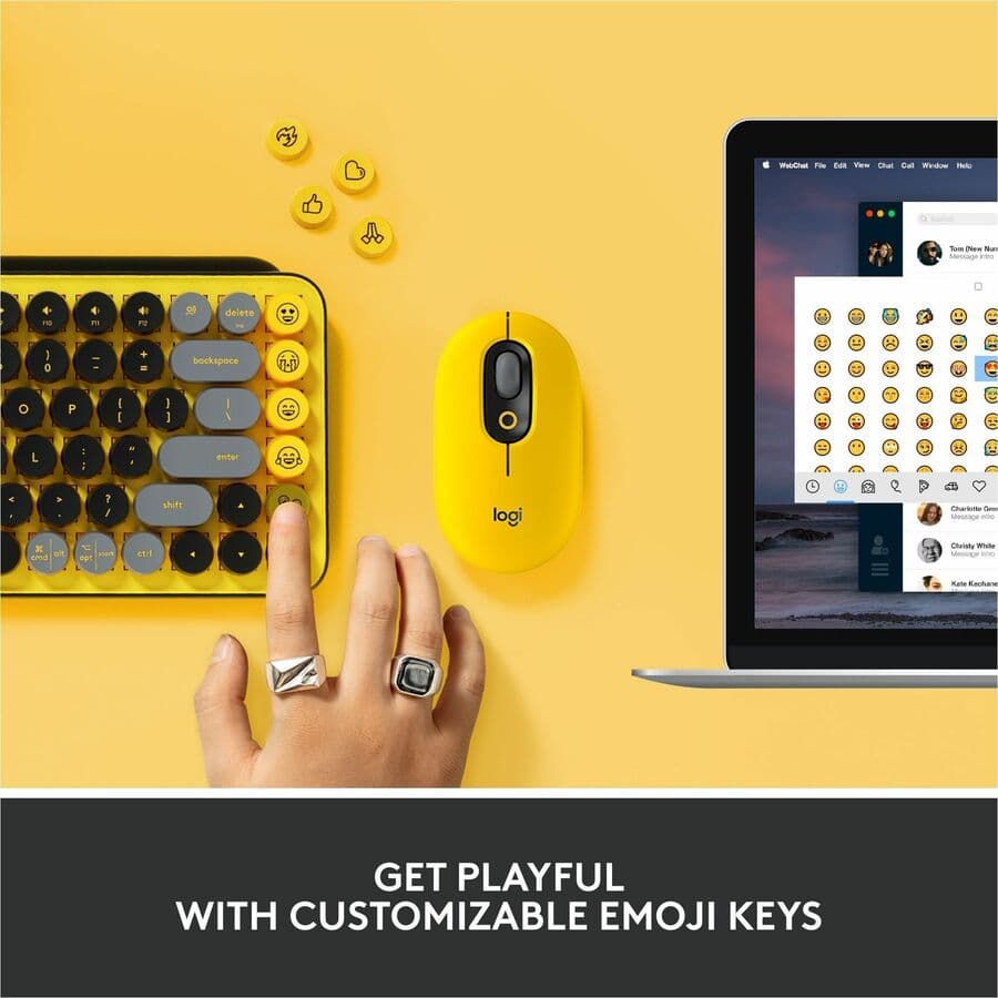 Logitech POP Keys wireless mechanical keyboard in yellow with dedicated emoji keys