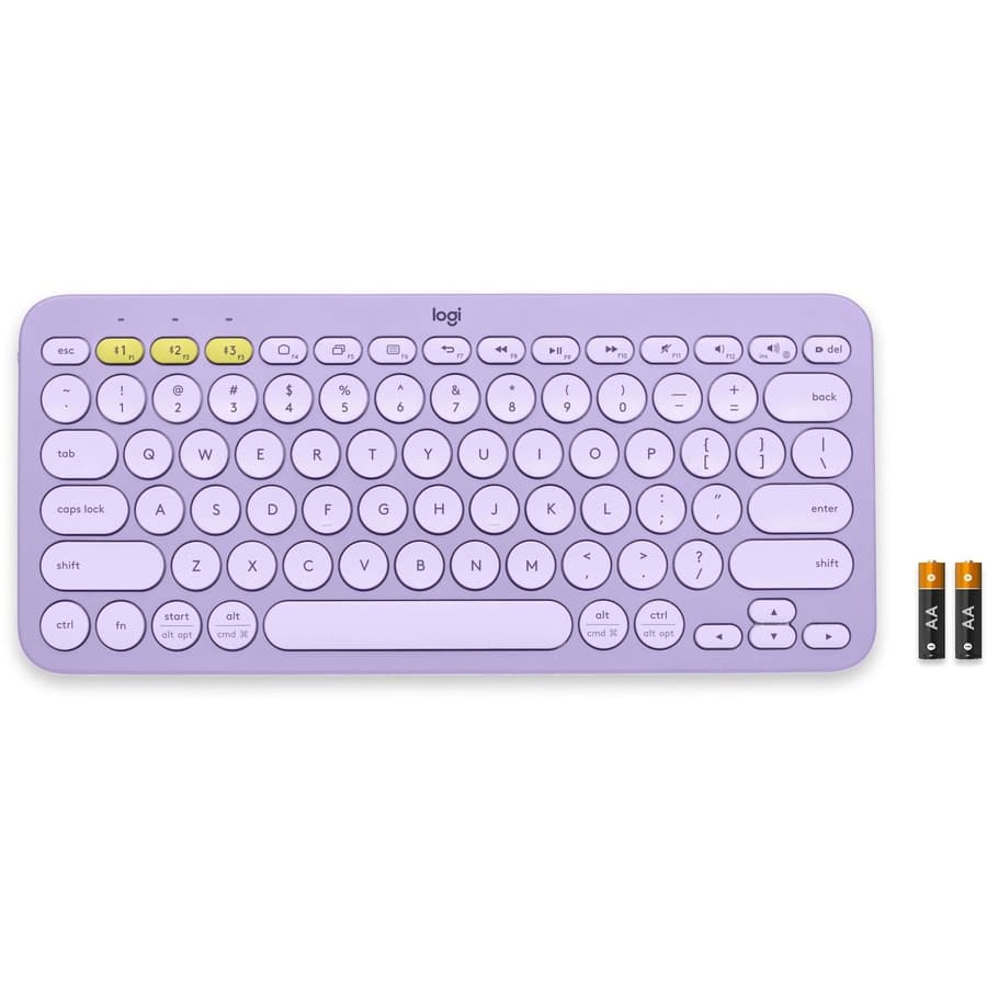 Logitech K380 multi-device Bluetooth keyboard in Lavender Lemonade color