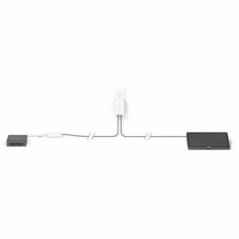 Logitech Rally Microsoft Teams Rooms bundle with Tap controller, NUC compute, white mic pods, and mounting accessories