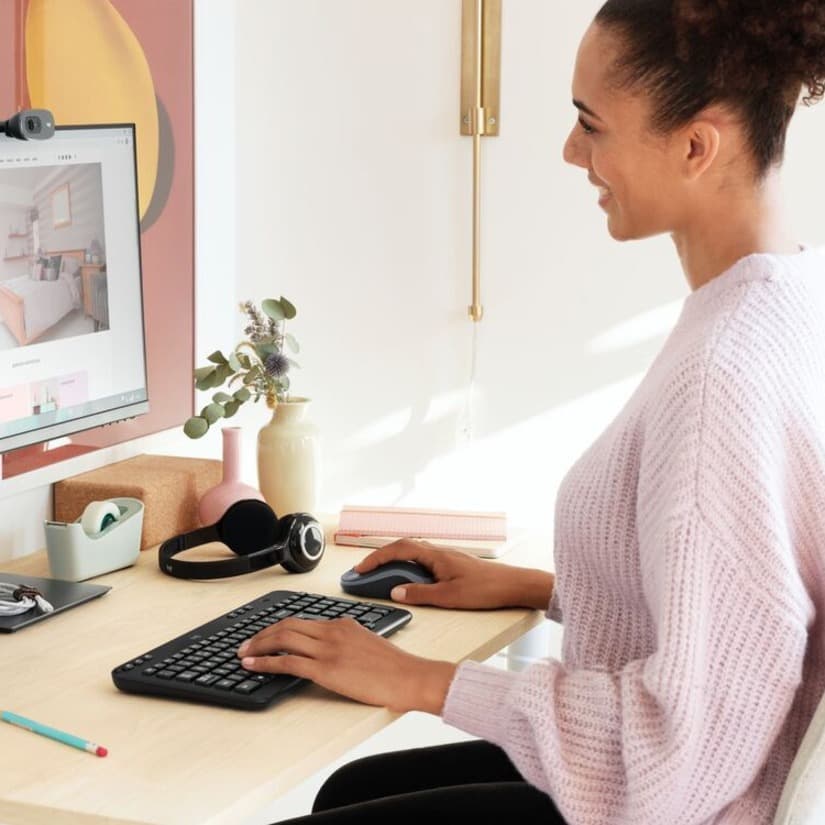 Logitech MK360 wireless keyboard and mouse set in black and beige with USB receiver