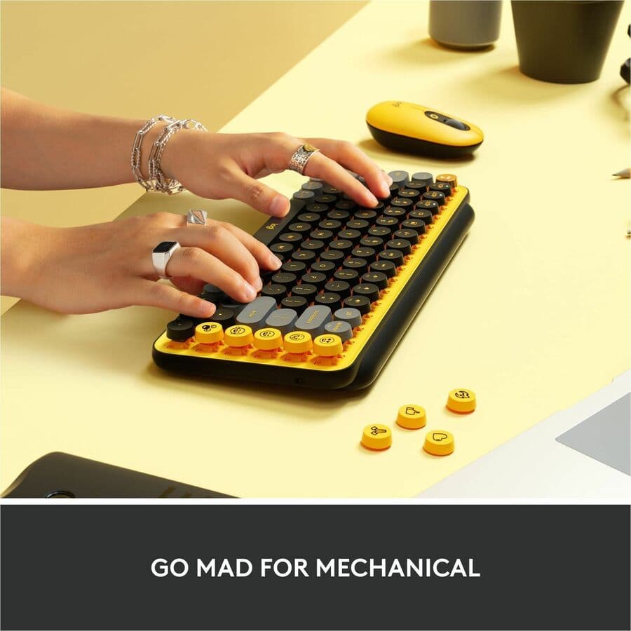 Logitech POP Keys wireless mechanical keyboard in yellow with dedicated emoji keys