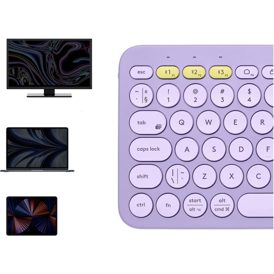 Logitech K380 multi-device Bluetooth keyboard in Lavender Lemonade color