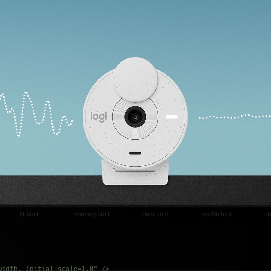 Logitech Brio 300 webcam in off-white for clear Full HD video calls
