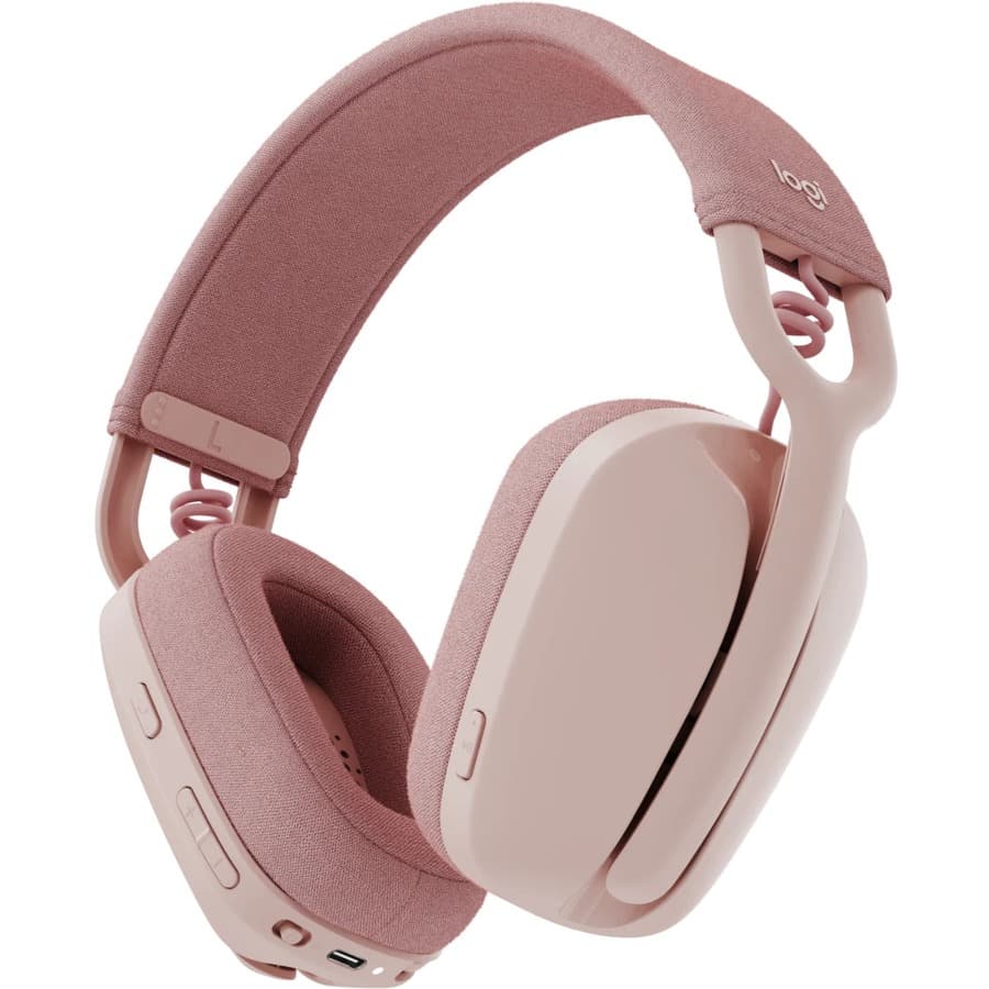 Logitech Zone Vibe 100 Rose wireless headset with boom microphone