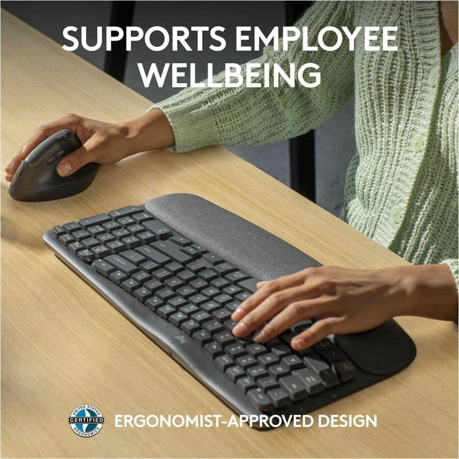 Logitech Wave Keys for Business wireless ergonomic keyboard in brown box packaging