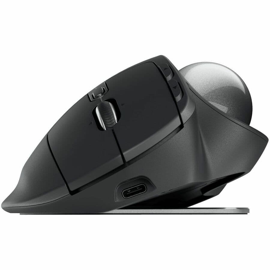 Logitech MX ERGO S advanced wireless trackball mouse in gray with ergonomic thumb control