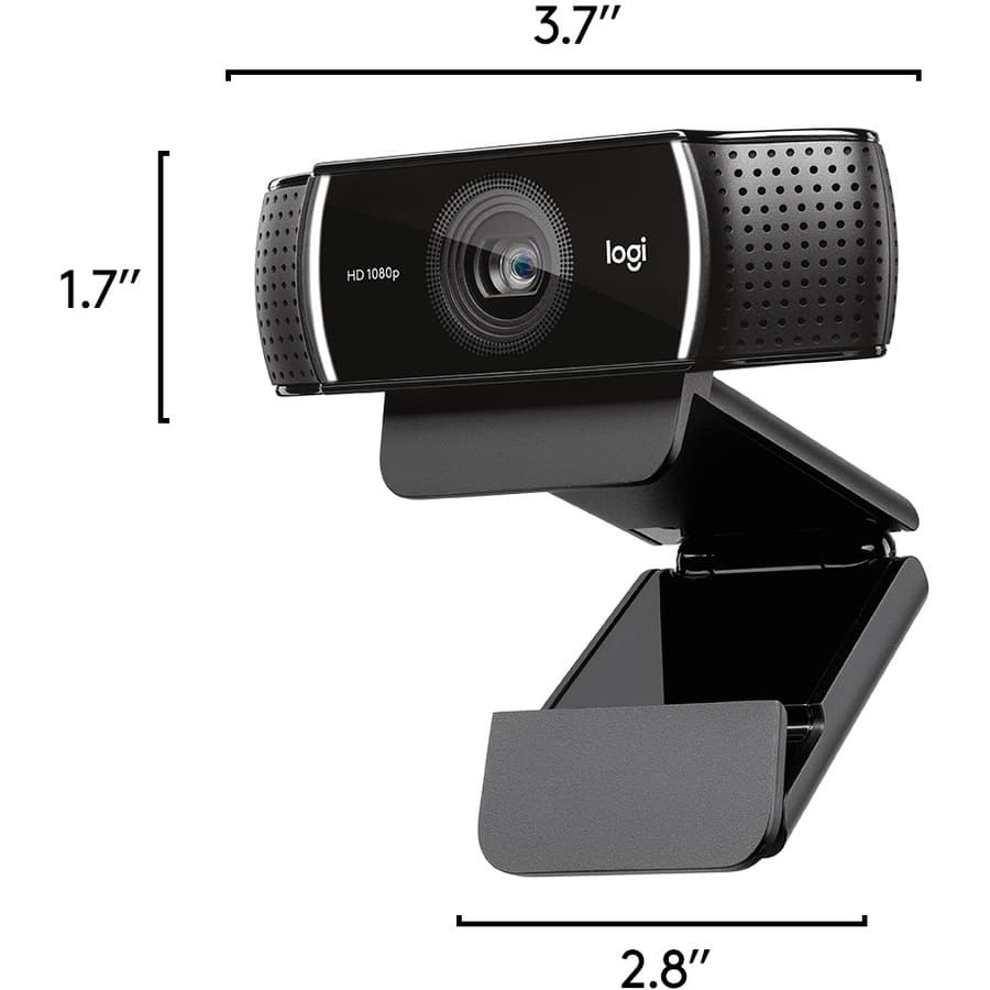 Logitech C922 Pro Stream Webcam with clip mount, dual microphones, and 1080p video