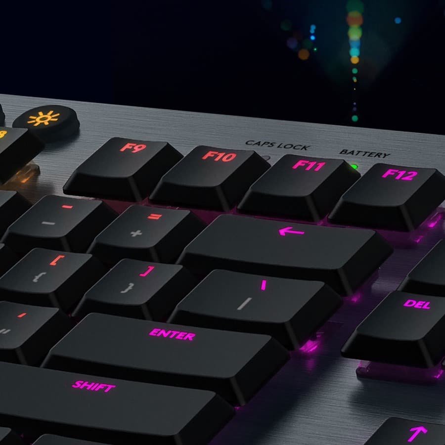 Logitech G915 wireless mechanical gaming keyboard with low-profile linear switches and RGB backlighting