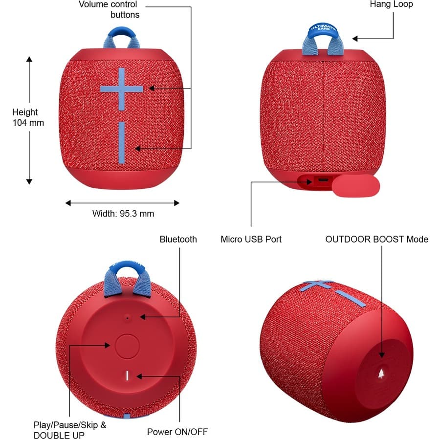 Ultimate Ears WONDERBOOM 2 Radical Red portable Bluetooth speaker