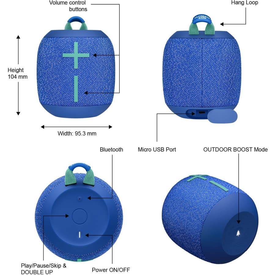 Logitech Ultimate Ears WONDERBOOM 2 portable Bluetooth speaker in Bermuda Blue