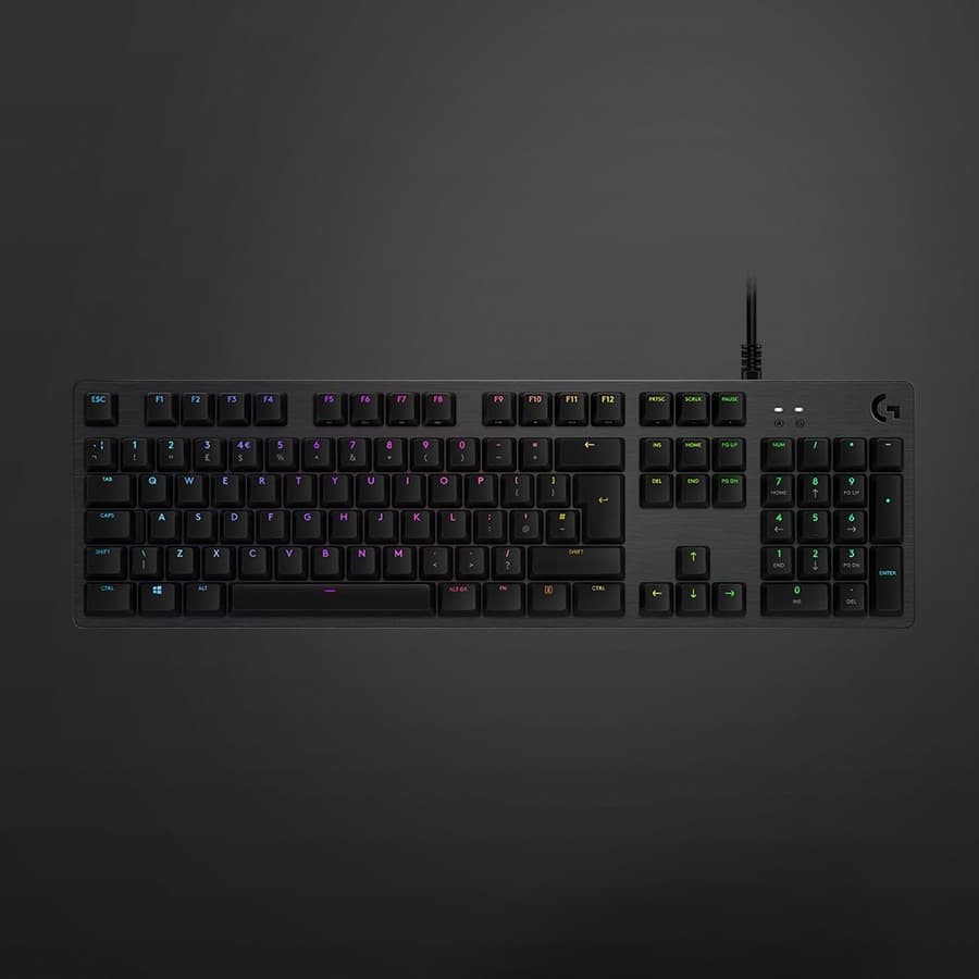 Logitech G512 Clicky mechanical gaming keyboard with RGB lighting and full-size layout