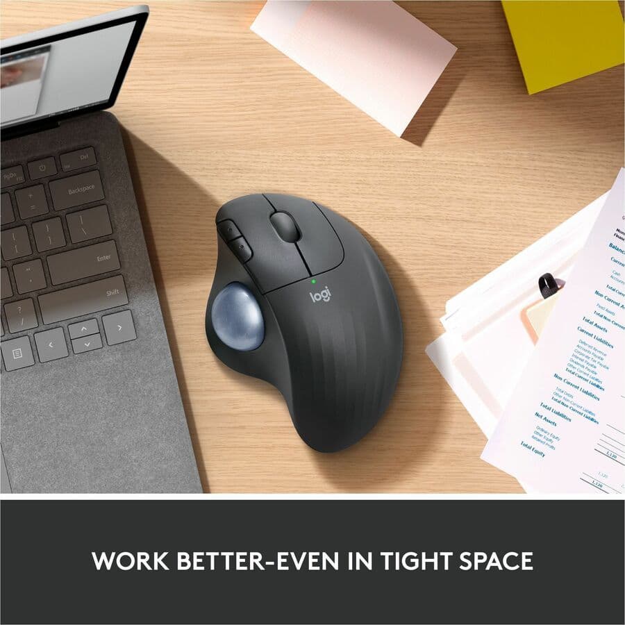 Logitech ERGO M575 wireless trackball mouse in black for ergonomic business use