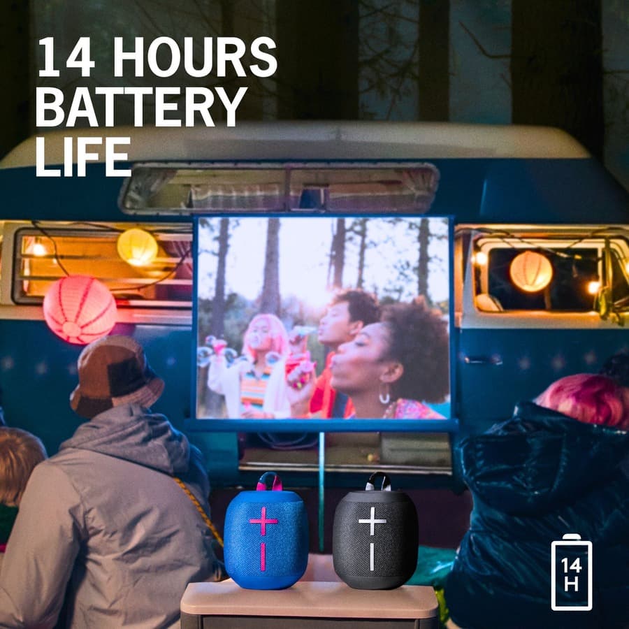 Ultimate Ears WONDERBOOM 3 Joyous Brights portable Bluetooth speaker in a compact cylindrical design