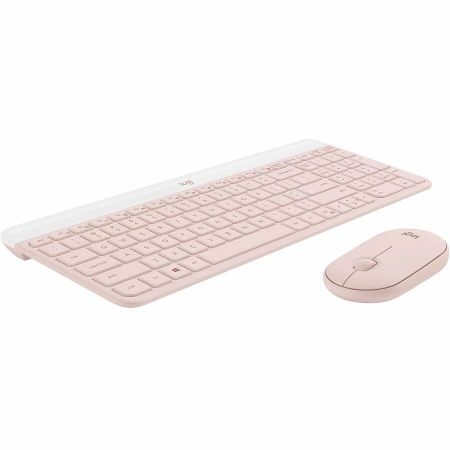 Logitech MK470 slim wireless keyboard and mouse combo in Rose for compact workspaces