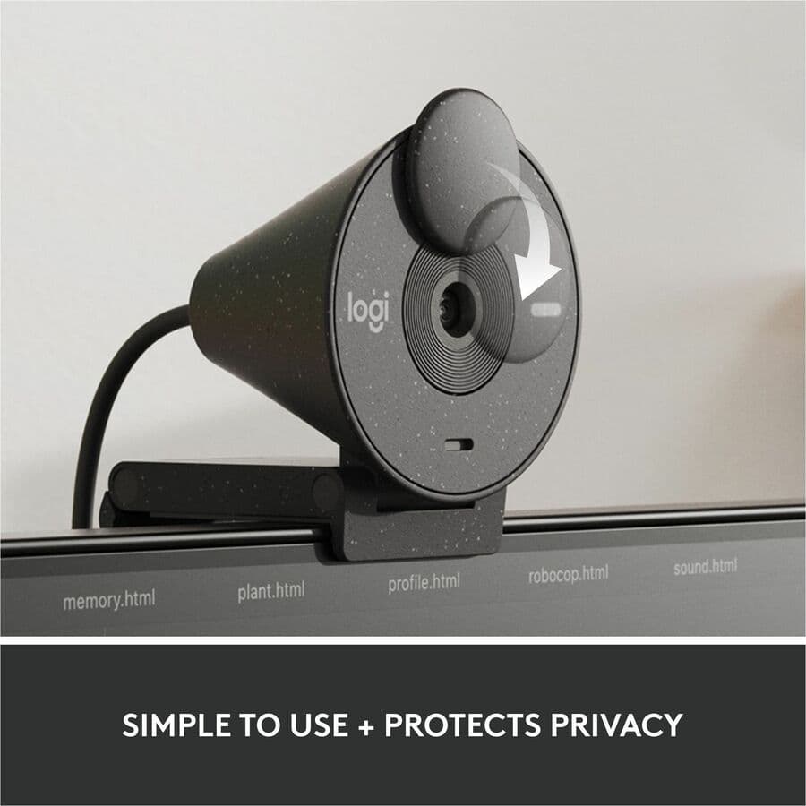 Logitech Brio 305 1080p black webcam with clip mount and USB-C connection