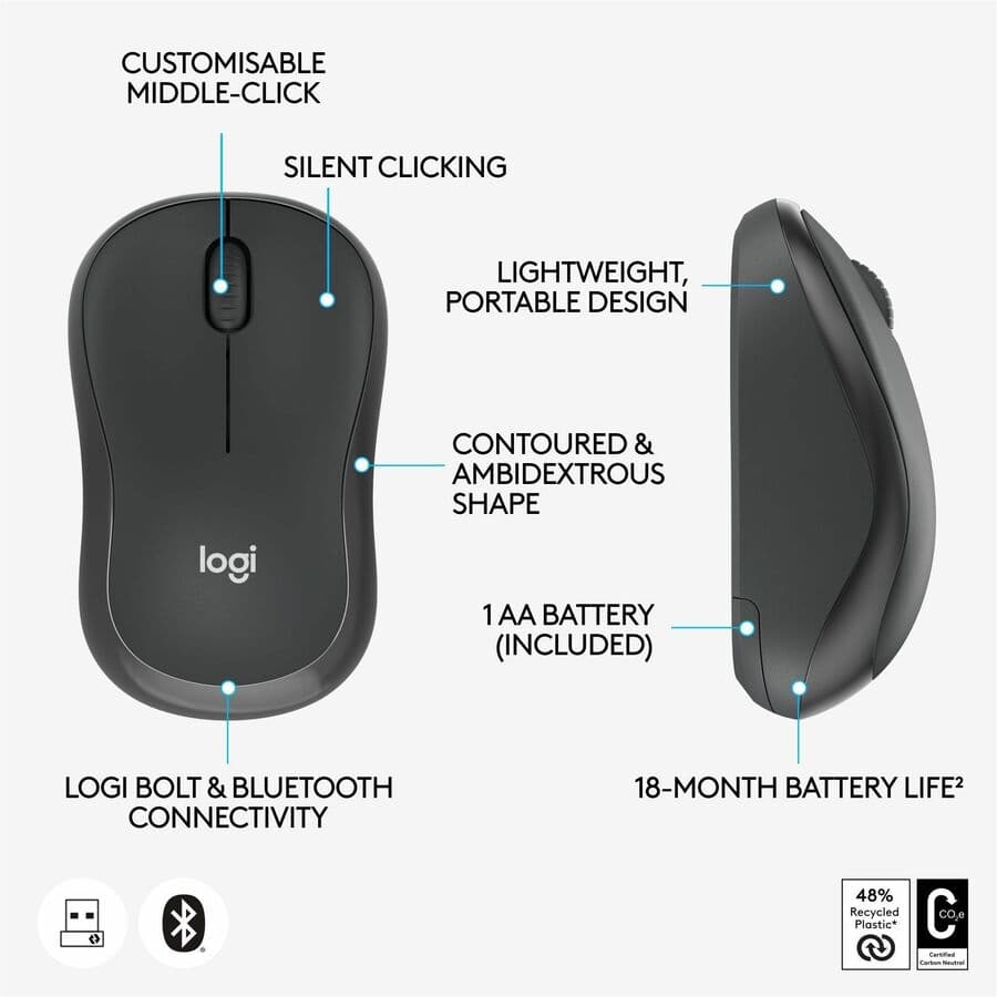 Logitech M240 Wireless Mouse in graphite with USB receiver