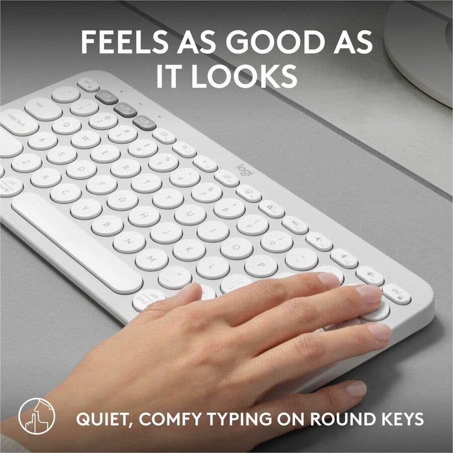 Logitech K380 Wireless Pebble 2 keyboard in Tonal White, compact Bluetooth keyboard