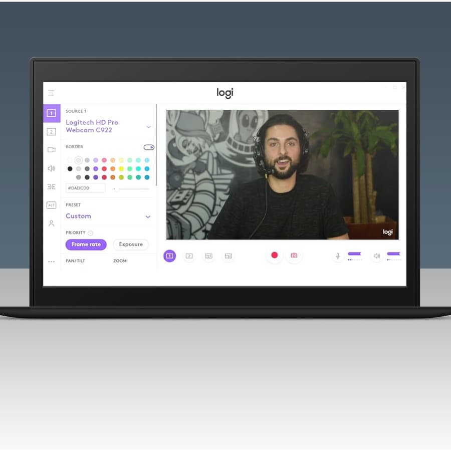 Logitech C922 Pro Stream Webcam with clip mount, dual microphones, and 1080p video