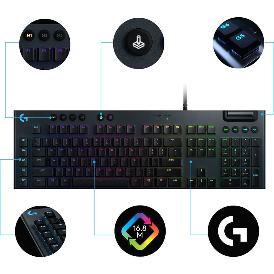 Logitech G815 RGB mechanical gaming keyboard with linear switches and low-profile wired design
