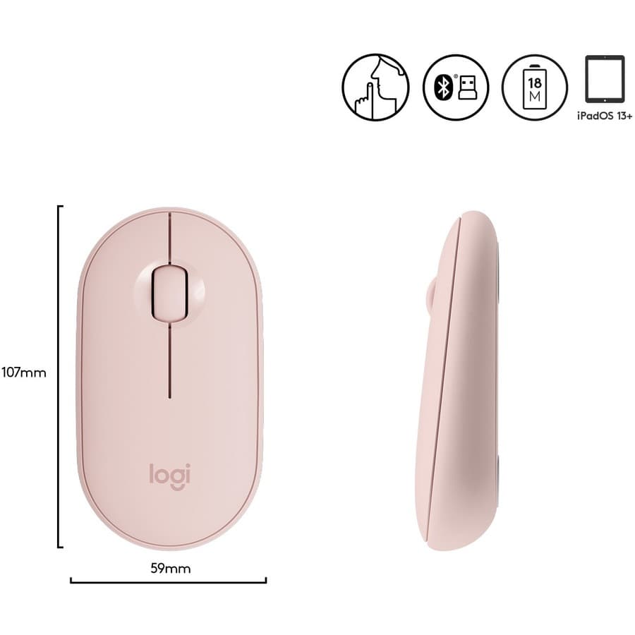 Logitech Pebble M350 wireless mouse 910-005769 rose slim low-profile Bluetooth and USB receiver