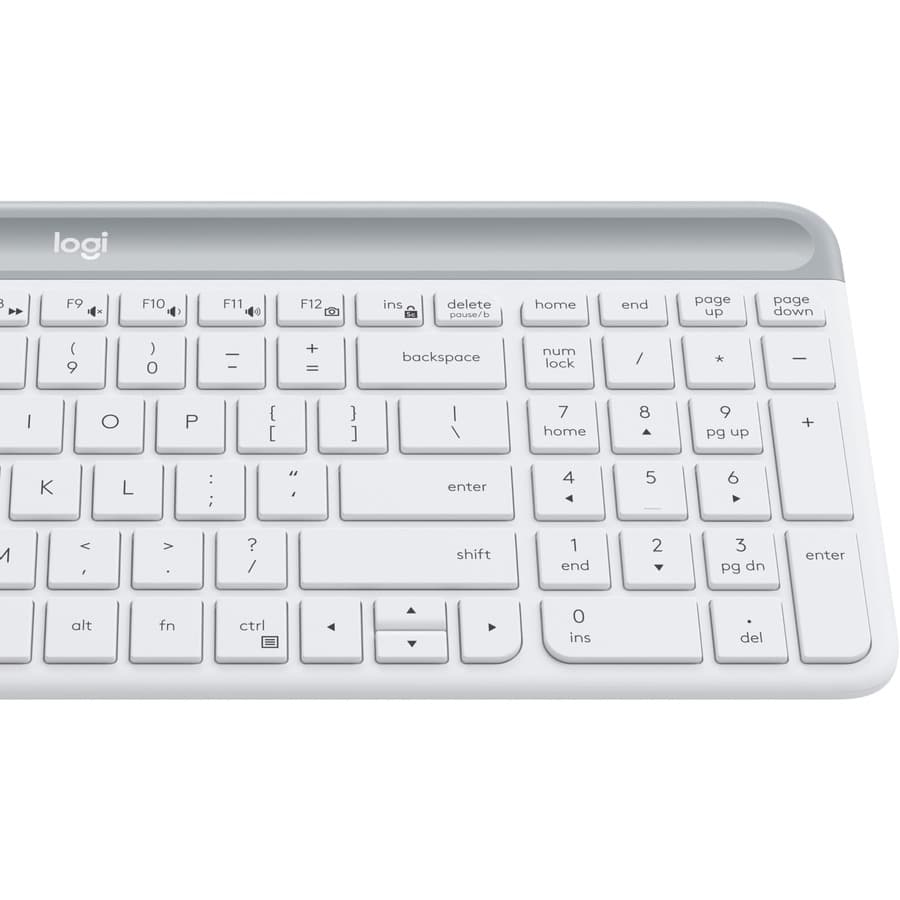 Logitech MK470 Slim Wireless Keyboard and Mouse Combo in white with ultra-thin keyboard and compact mouse