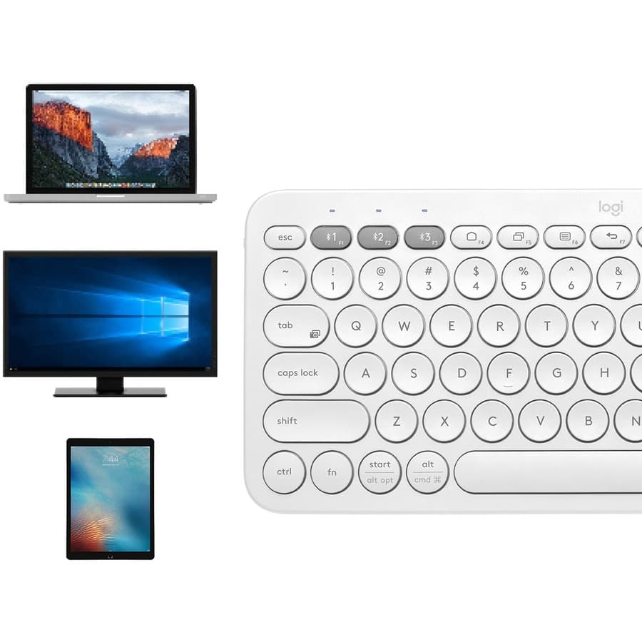 Logitech K380 multi-device Bluetooth keyboard in off-white with slim compact design