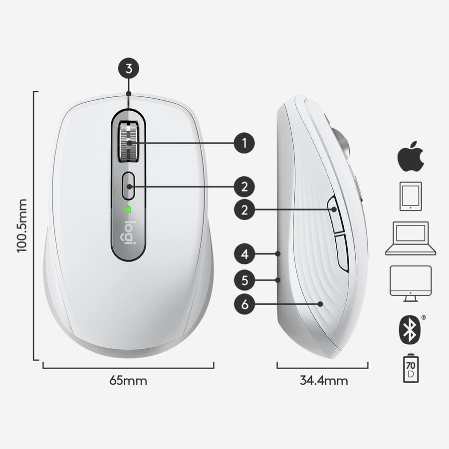 LOGITECH - COMPUTER ACCESSORIES MX ANYWHERE 3 WL MOUSE FOR MAC PALE GREY view 9