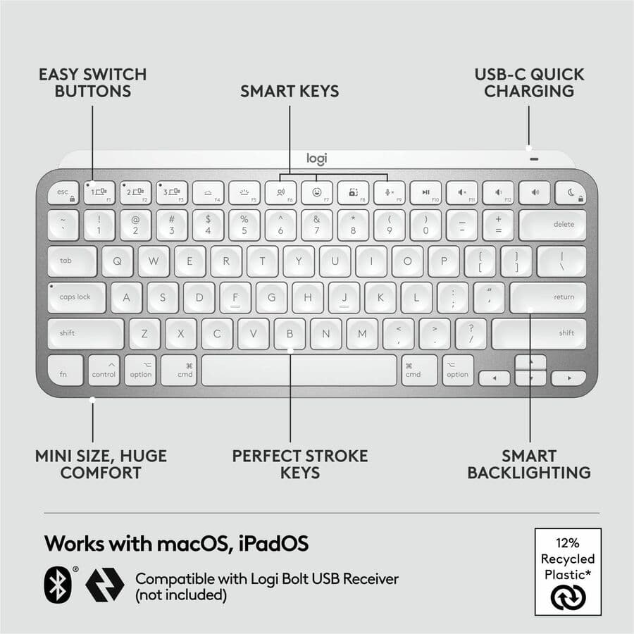 Logitech MX Keys Mini for Mac compact wireless backlit keyboard in graphite