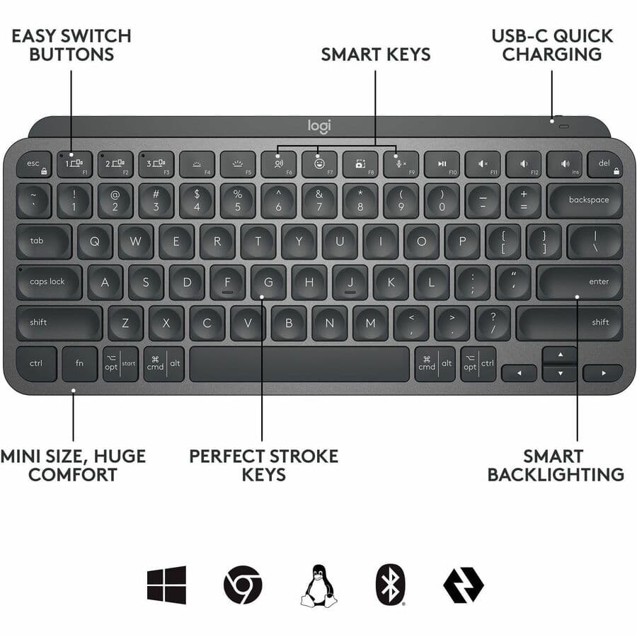Logitech MX Keys Mini for Business Bolt wireless compact keyboard in Graphite