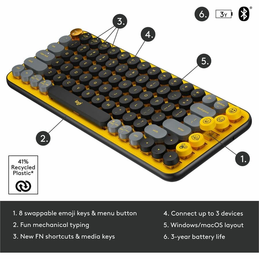 Logitech POP Keys wireless mechanical keyboard in yellow with dedicated emoji keys