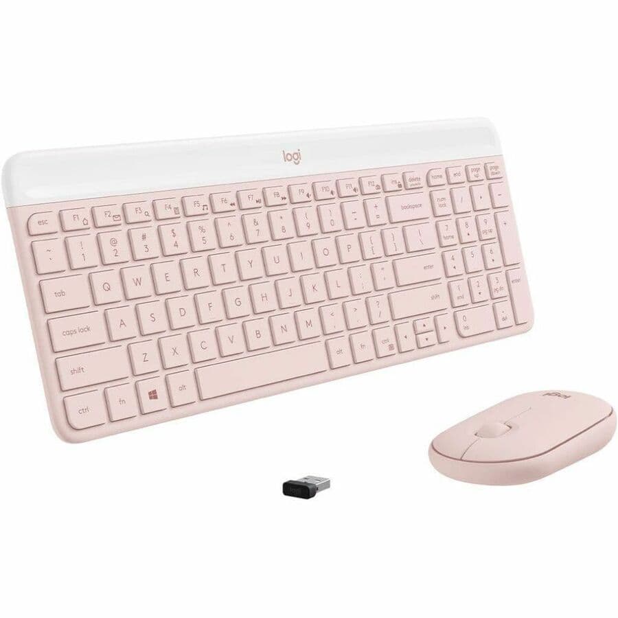 Logitech MK470 slim wireless keyboard and mouse combo in Rose for compact workspaces