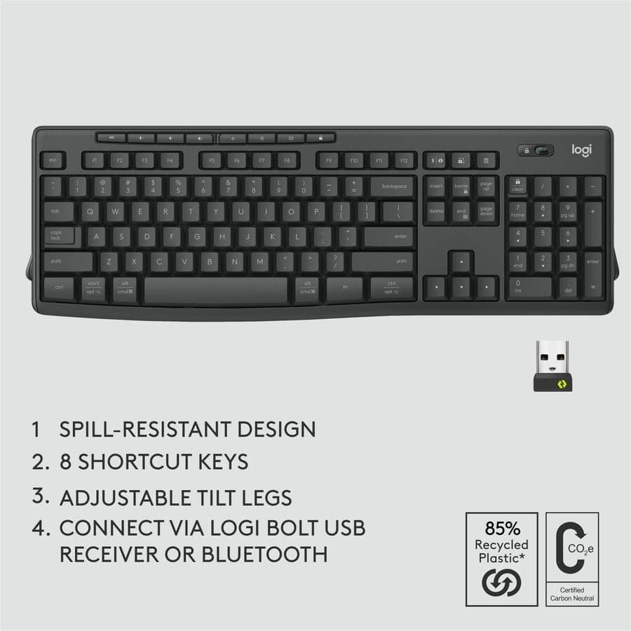 Logitech MK370 wireless keyboard and mouse combo for business in graphite with Bolt connectivity