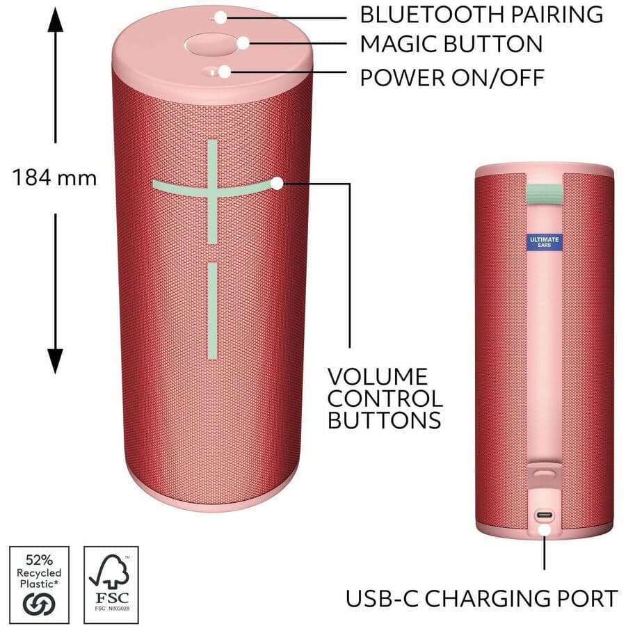 UE BOOM 4 portable wireless Bluetooth speaker in red