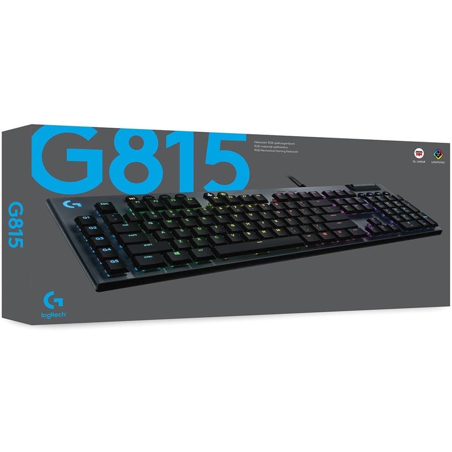 Logitech G815 LIGHTSYNC RGB mechanical gaming keyboard with low-profile keys and wired USB connection